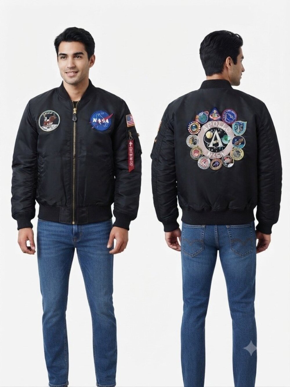 Alpha Industries MA-1 Apollo NASA Reversible Bomber Jacket Black Red Mens Large